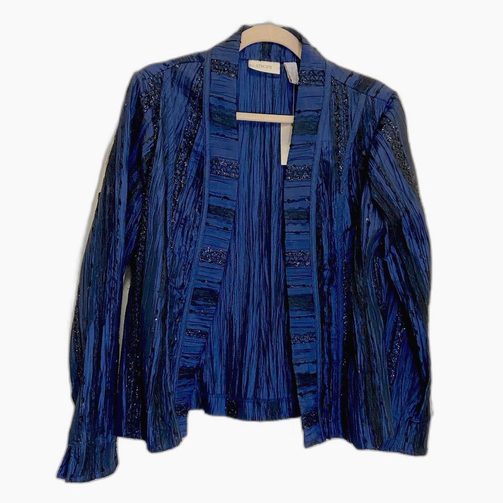 Chico's - Earlene Lacey Logan Sapphire Open Blazer Jacket Cardigan - size M NWT